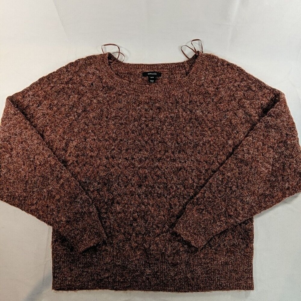 RW & Co. XS Women's Lightweight Open-Knit Sweater Wool Blend Red Heather Long
